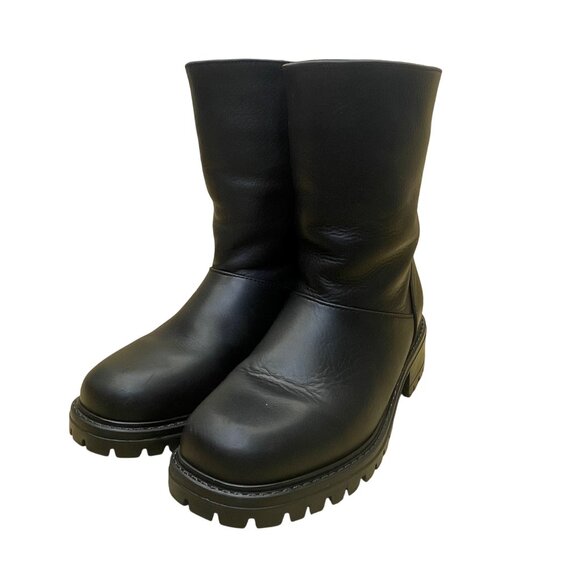 L.L. Bean Women’s Black Leather Back Zip Closure Lug Sole Mid-Calf Boots Size 7M - Picture 4 of 11